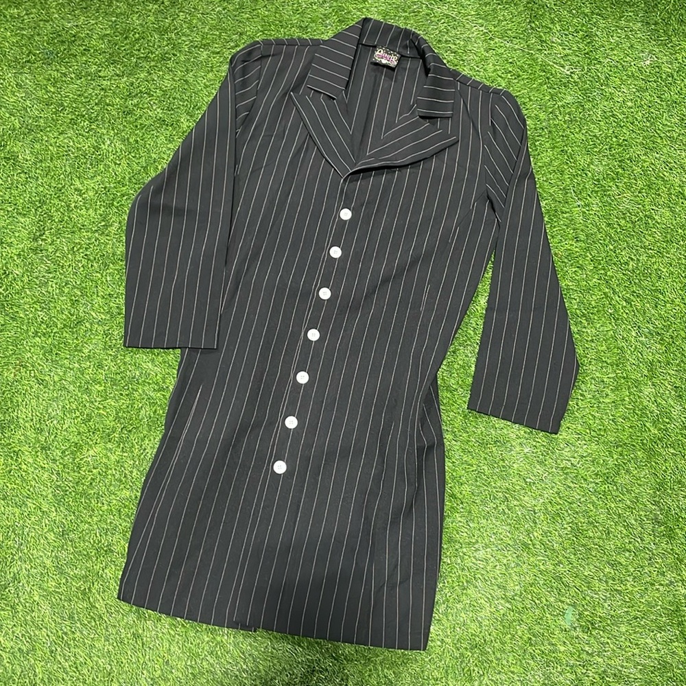 Men’s costume black and white pinstriped zoot suit jacket.